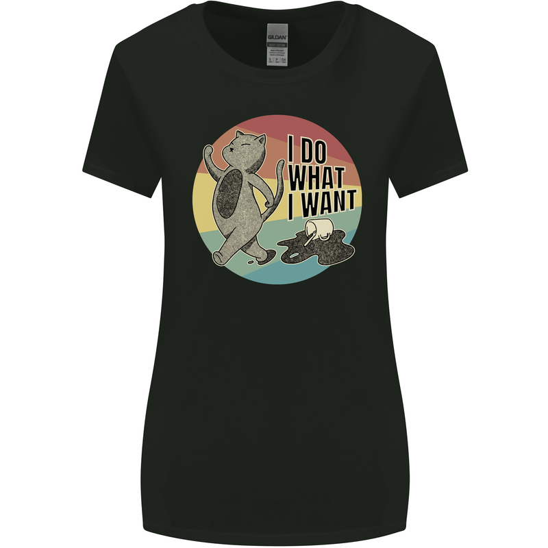 Cat I Do What I Want Funny Coffee Womens Wider Cut T-Shirt Black