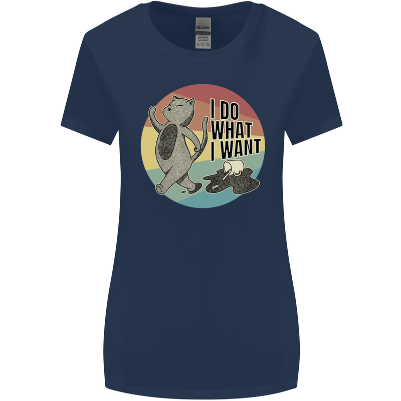 Cat I Do What I Want Funny Coffee Womens Wider Cut T-Shirt Navy Blue