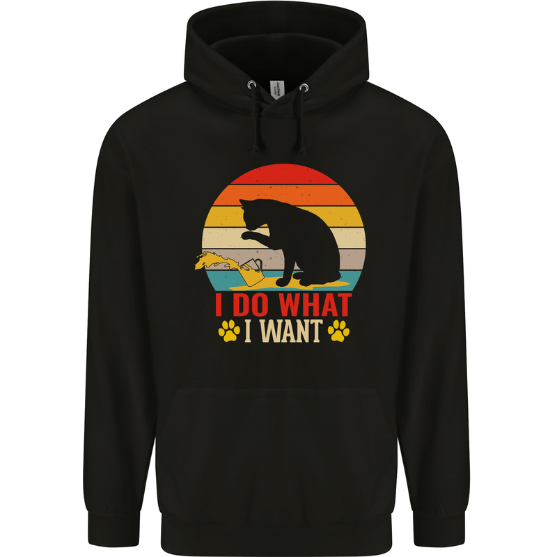 Cat I Do What I Want Funny Kitten Lover Childrens Kids Hoodie Black