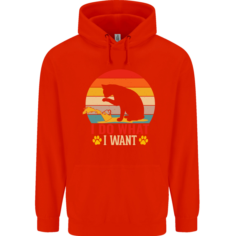 Cat I Do What I Want Funny Kitten Lover Childrens Kids Hoodie Bright Red