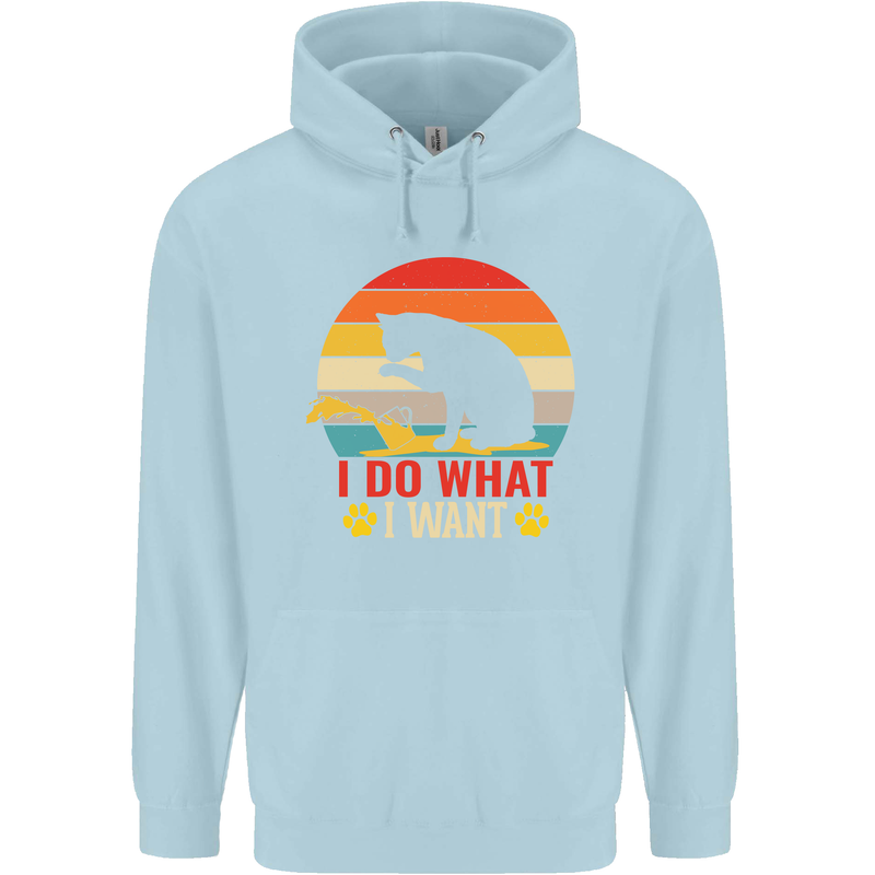 Cat I Do What I Want Funny Kitten Lover Childrens Kids Hoodie Light Blue