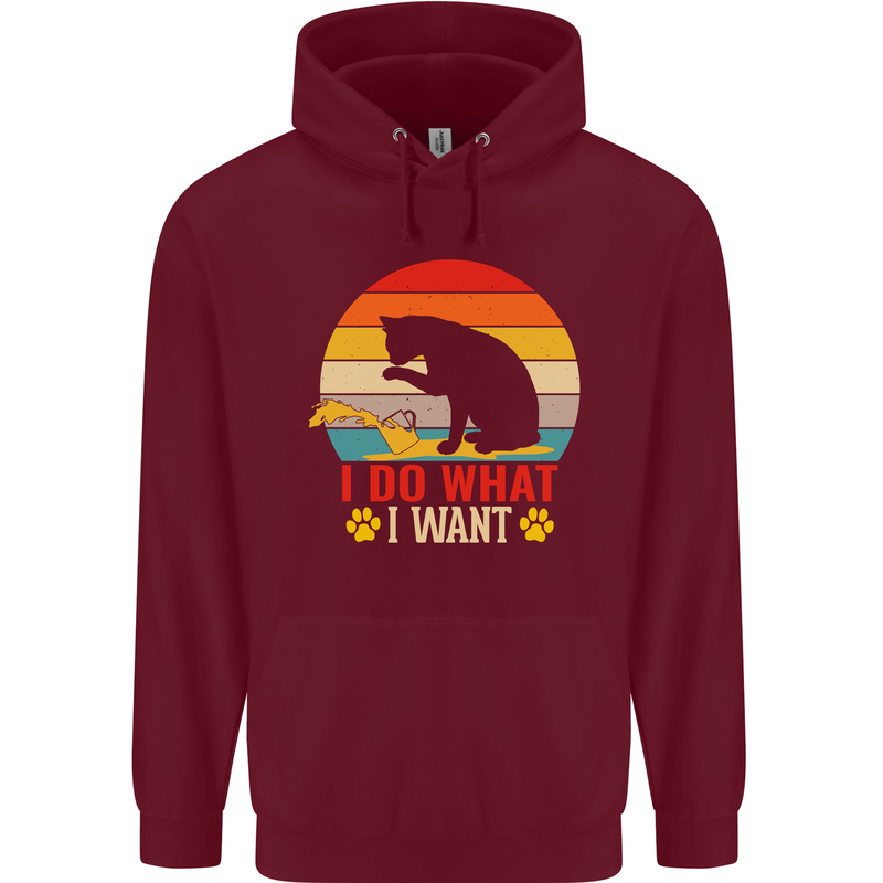 Cat I Do What I Want Funny Kitten Lover Childrens Kids Hoodie Maroon