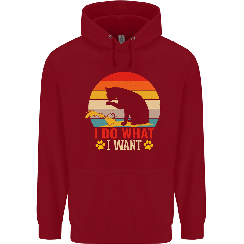 Cat I Do What I Want Funny Kitten Lover Childrens Kids Hoodie Red