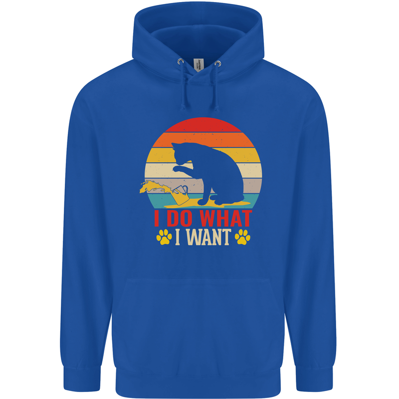 Cat I Do What I Want Funny Kitten Lover Childrens Kids Hoodie Royal Blue