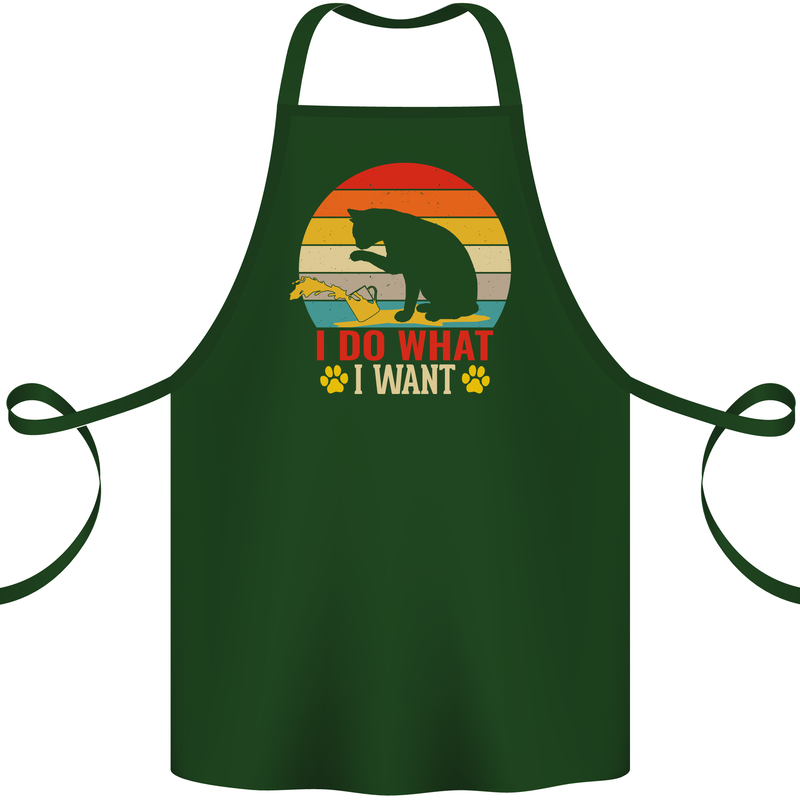 Cat I Do What I Want Funny Kitten Lover Cotton Apron 100% Organic Forest Green
