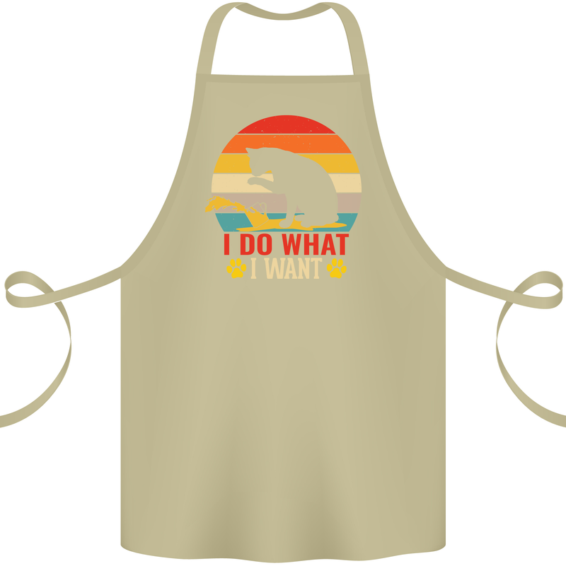 Cat I Do What I Want Funny Kitten Lover Cotton Apron 100% Organic Khaki