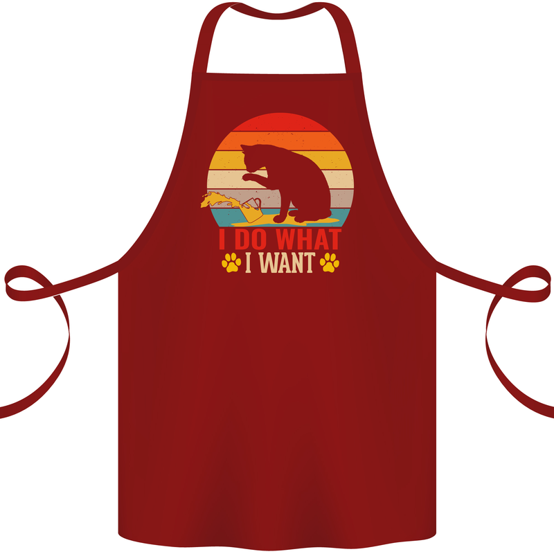 Cat I Do What I Want Funny Kitten Lover Cotton Apron 100% Organic Maroon