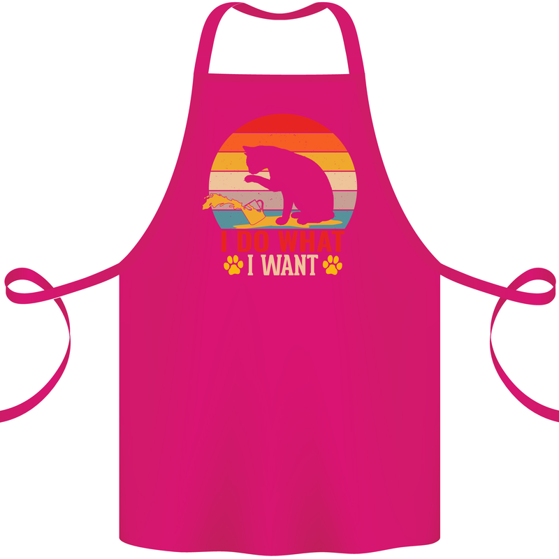 Cat I Do What I Want Funny Kitten Lover Cotton Apron 100% Organic Pink