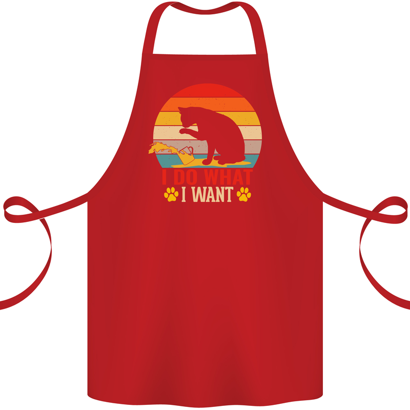 Cat I Do What I Want Funny Kitten Lover Cotton Apron 100% Organic Red