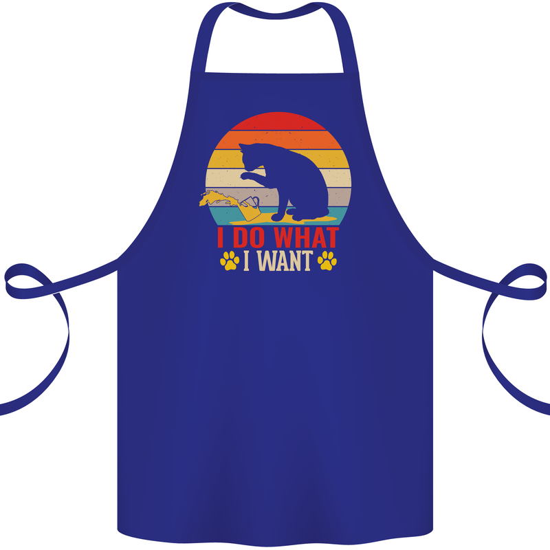 Cat I Do What I Want Funny Kitten Lover Cotton Apron 100% Organic Royal Blue