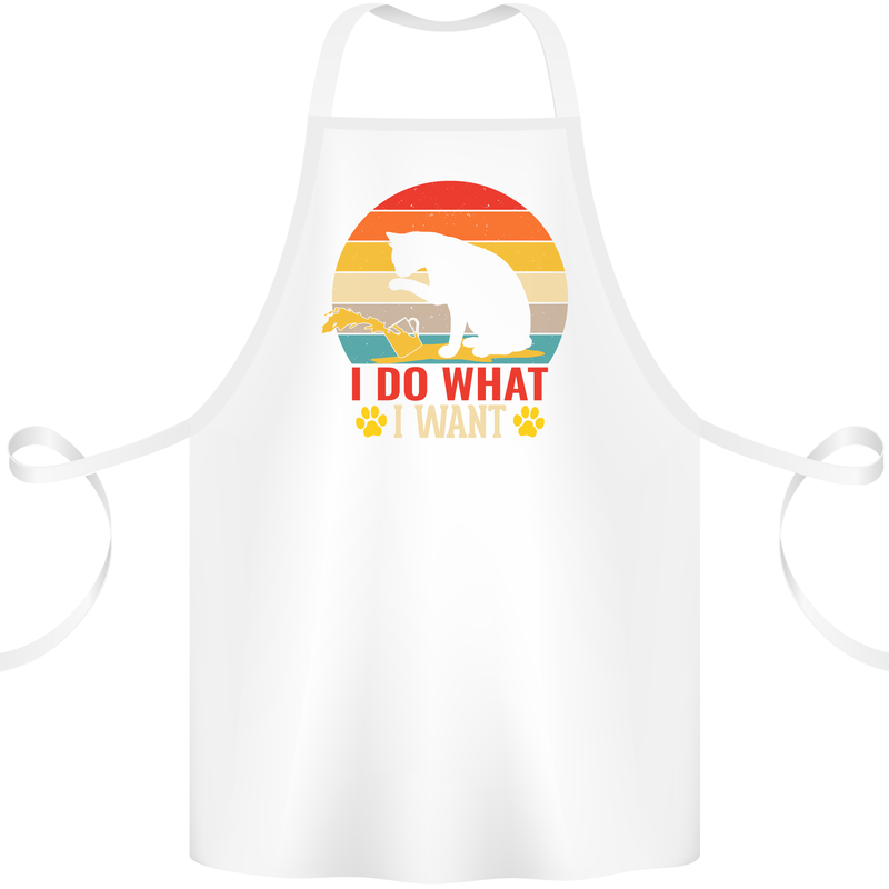 Cat I Do What I Want Funny Kitten Lover Cotton Apron 100% Organic White