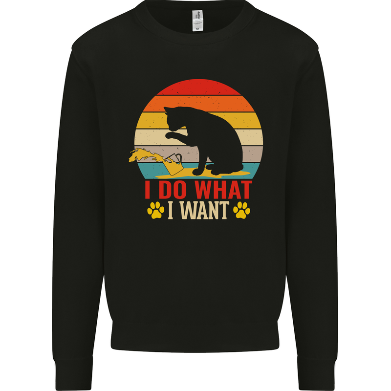 Cat I Do What I Want Funny Kitten Lover Kids Sweatshirt Jumper Black