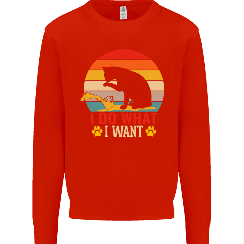 Cat I Do What I Want Funny Kitten Lover Kids Sweatshirt Jumper Bright Red
