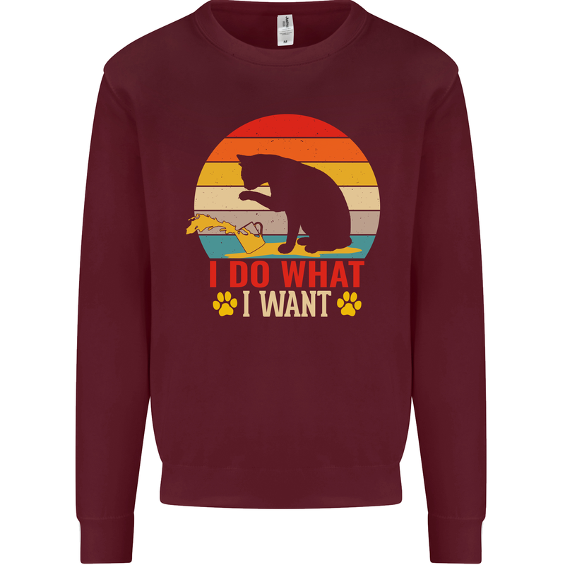 Cat I Do What I Want Funny Kitten Lover Kids Sweatshirt Jumper Maroon