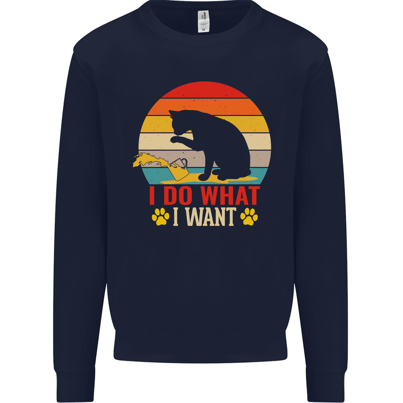 Cat I Do What I Want Funny Kitten Lover Kids Sweatshirt Jumper Navy Blue