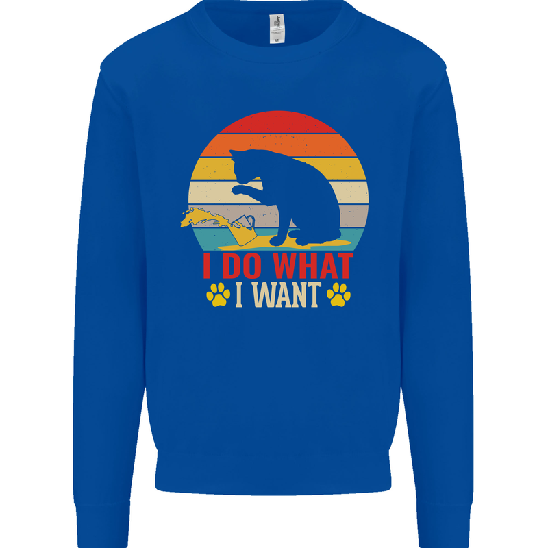Cat I Do What I Want Funny Kitten Lover Kids Sweatshirt Jumper Royal Blue
