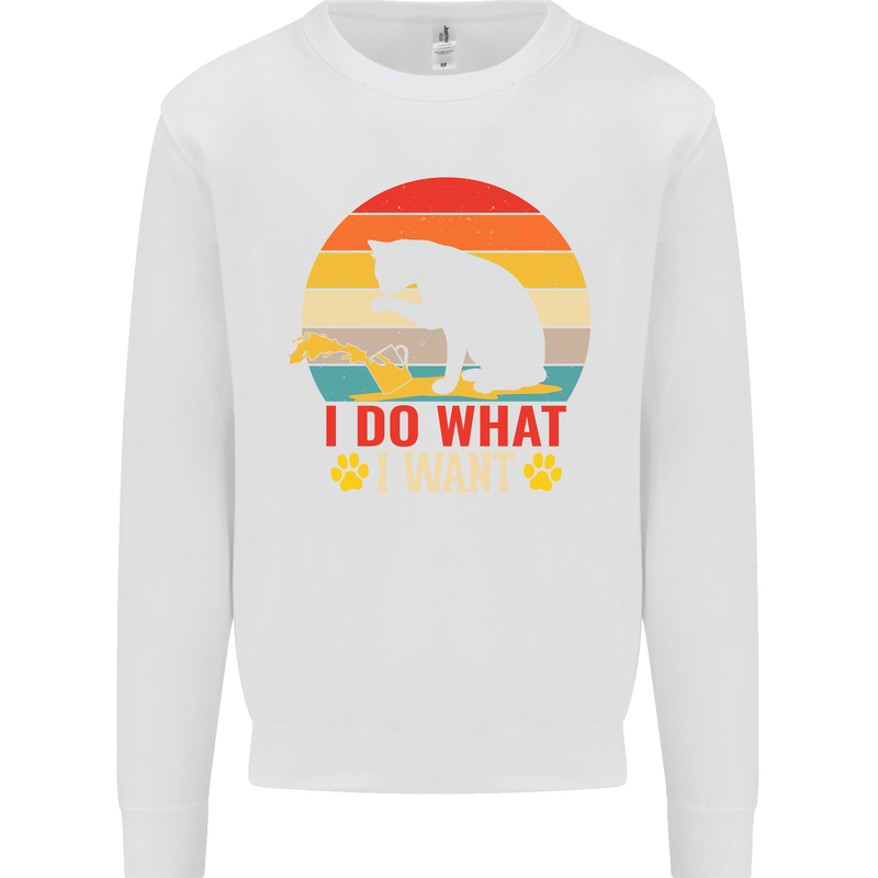 Cat I Do What I Want Funny Kitten Lover Kids Sweatshirt Jumper White