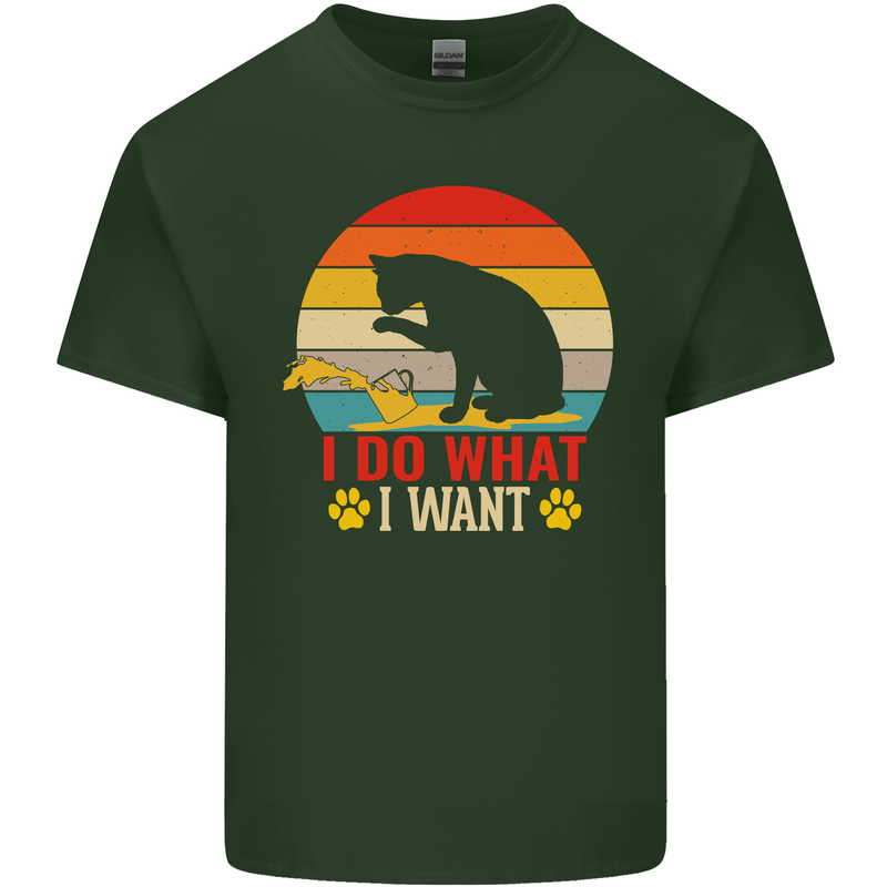 Cat I Do What I Want Funny Kitten Lover Mens Cotton T-Shirt Tee Top Forest Green