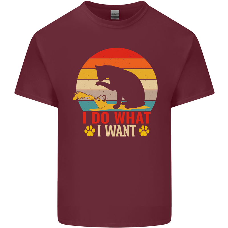 Cat I Do What I Want Funny Kitten Lover Mens Cotton T-Shirt Tee Top Maroon