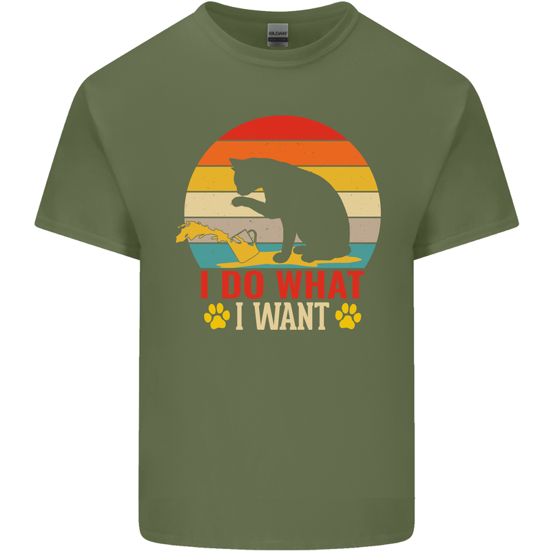 Cat I Do What I Want Funny Kitten Lover Mens Cotton T-Shirt Tee Top Military Green