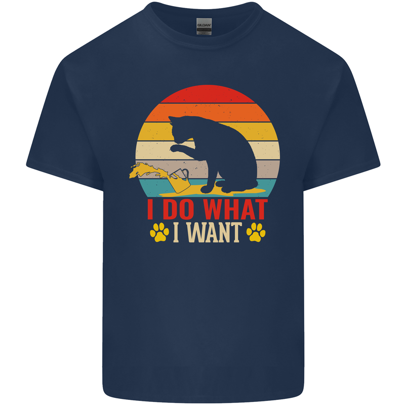 Cat I Do What I Want Funny Kitten Lover Mens Cotton T-Shirt Tee Top Navy Blue