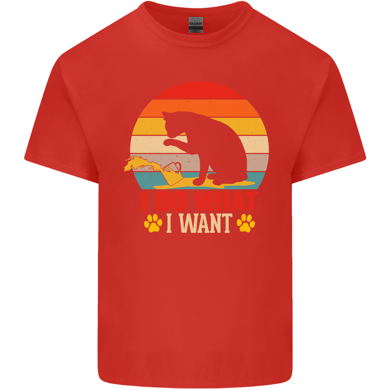 Cat I Do What I Want Funny Kitten Lover Mens Cotton T-Shirt Tee Top Red