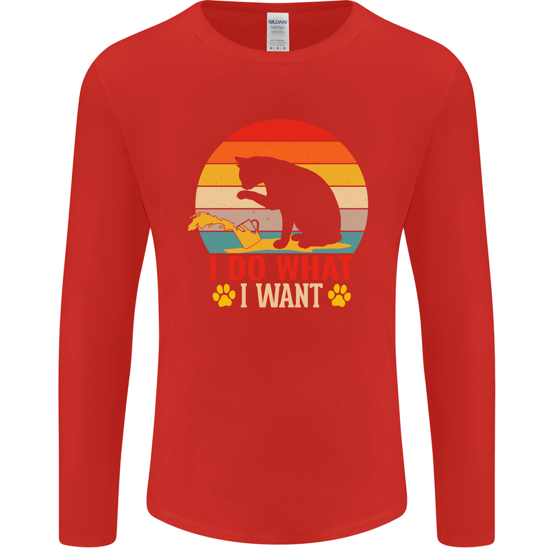 Cat I Do What I Want Funny Kitten Lover Mens Long Sleeve T-Shirt Red