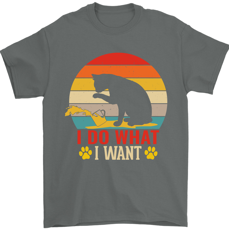 Cat I Do What I Want Funny Kitten Lover Mens T-Shirt Cotton Gildan Charcoal