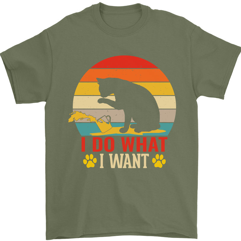 Cat I Do What I Want Funny Kitten Lover Mens T-Shirt Cotton Gildan Military Green