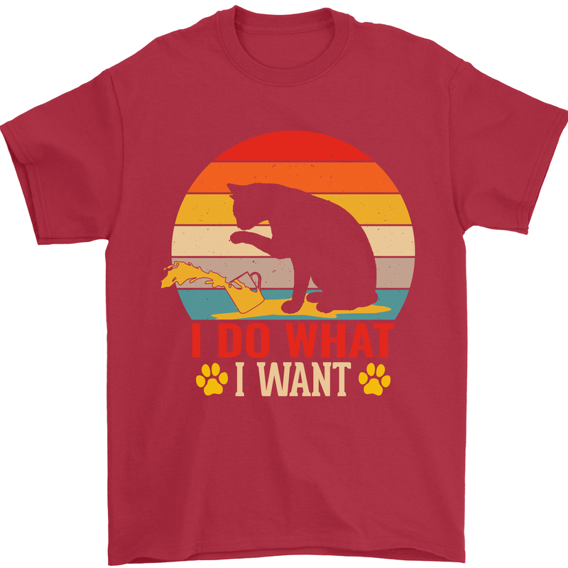 Cat I Do What I Want Funny Kitten Lover Mens T-Shirt Cotton Gildan Red