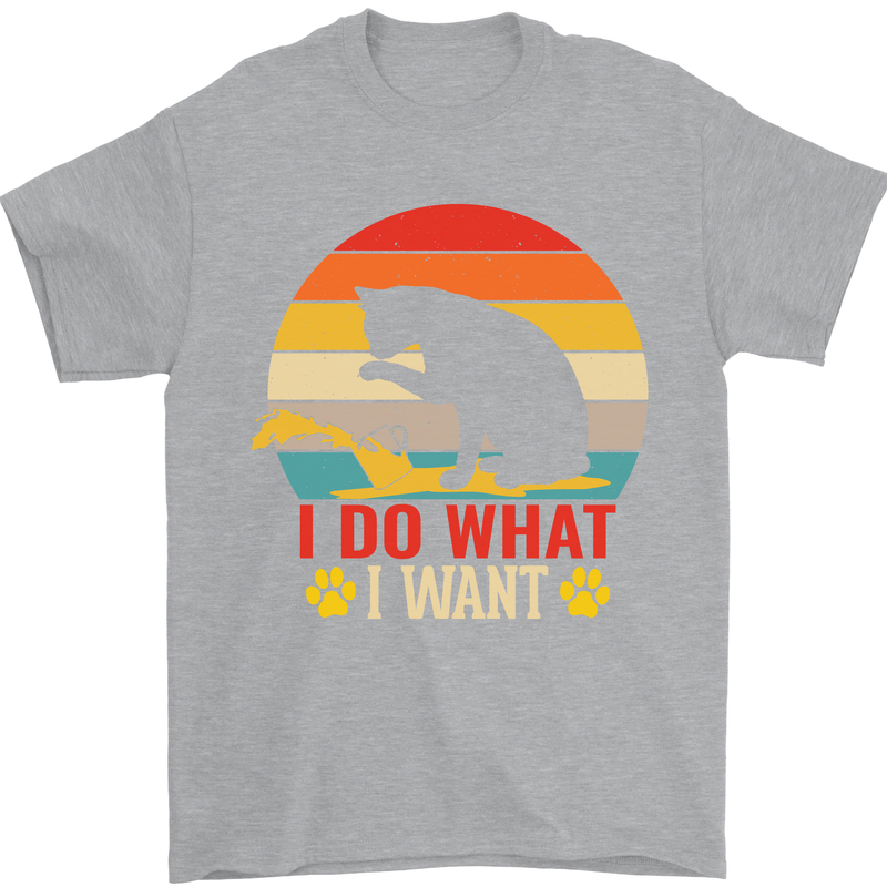 Cat I Do What I Want Funny Kitten Lover Mens T-Shirt Cotton Gildan Sports Grey