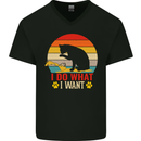 Cat I Do What I Want Funny Kitten Lover Mens V-Neck Cotton T-Shirt Black