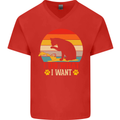Cat I Do What I Want Funny Kitten Lover Mens V-Neck Cotton T-Shirt Red