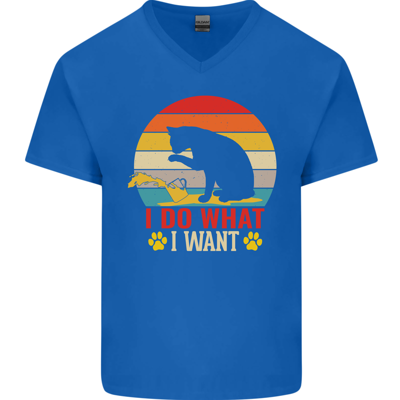 Cat I Do What I Want Funny Kitten Lover Mens V-Neck Cotton T-Shirt Royal Blue