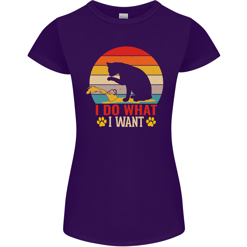 Cat I Do What I Want Funny Kitten Lover Womens Petite Cut T-Shirt Purple
