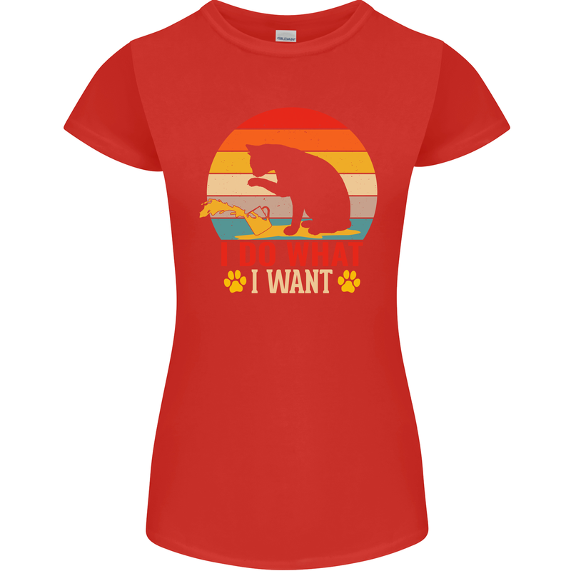Cat I Do What I Want Funny Kitten Lover Womens Petite Cut T-Shirt Red
