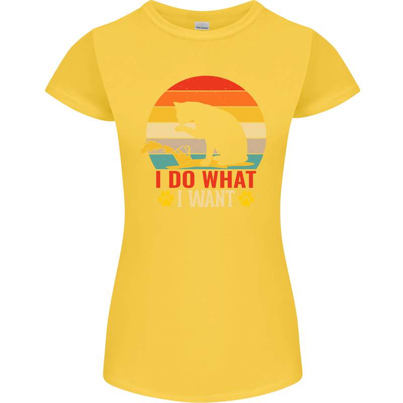 Cat I Do What I Want Funny Kitten Lover Womens Petite Cut T-Shirt Yellow