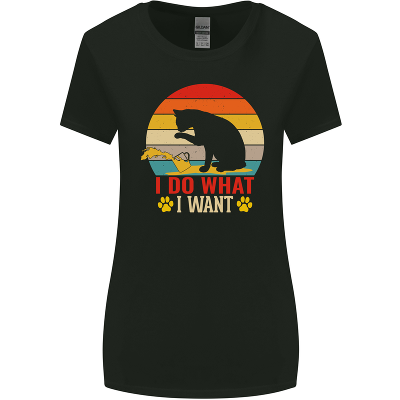 Cat I Do What I Want Funny Kitten Lover Womens Wider Cut T-Shirt Black