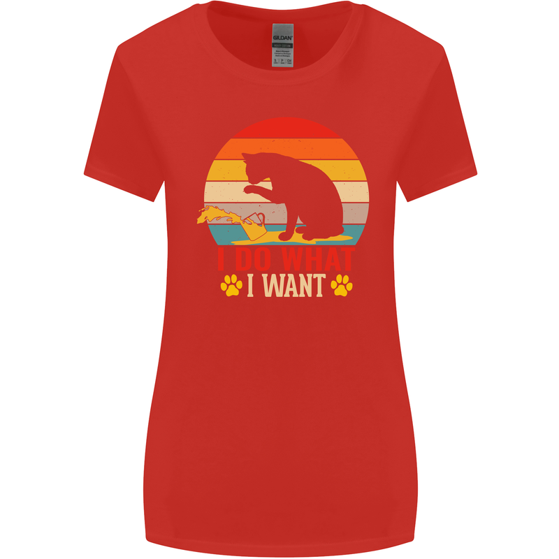 Cat I Do What I Want Funny Kitten Lover Womens Wider Cut T-Shirt Red