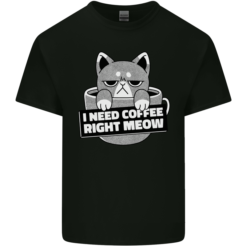 Cat I Need Coffee Right Meow Funny Kids T-Shirt Childrens Black