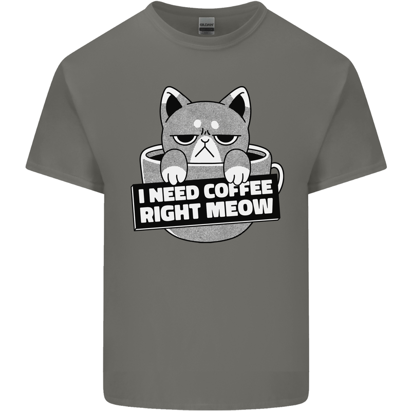 Cat I Need Coffee Right Meow Funny Kids T-Shirt Childrens Charcoal