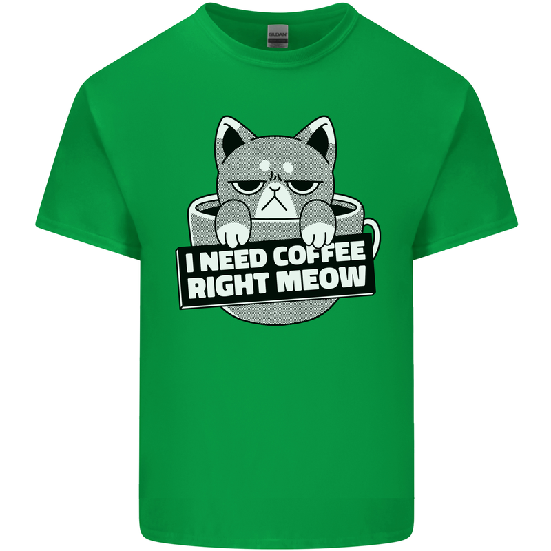 Cat I Need Coffee Right Meow Funny Kids T-Shirt Childrens Irish Green
