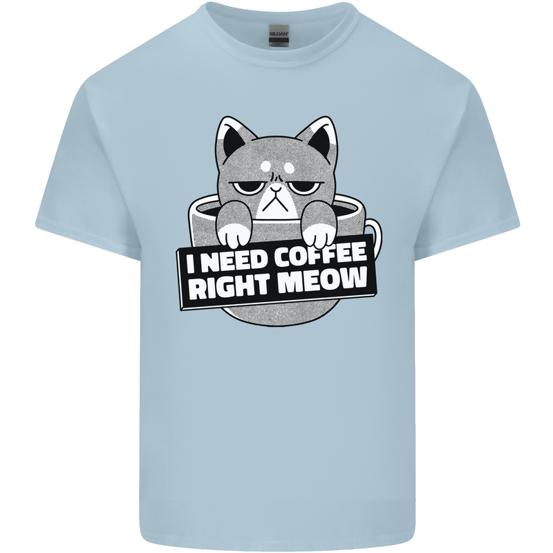 Cat I Need Coffee Right Meow Funny Kids T-Shirt Childrens Light Blue