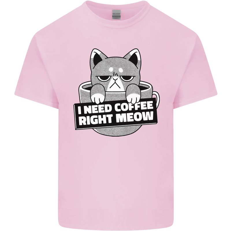 Cat I Need Coffee Right Meow Funny Kids T-Shirt Childrens Light Pink