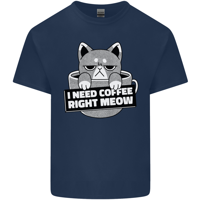 Cat I Need Coffee Right Meow Funny Kids T-Shirt Childrens Navy Blue