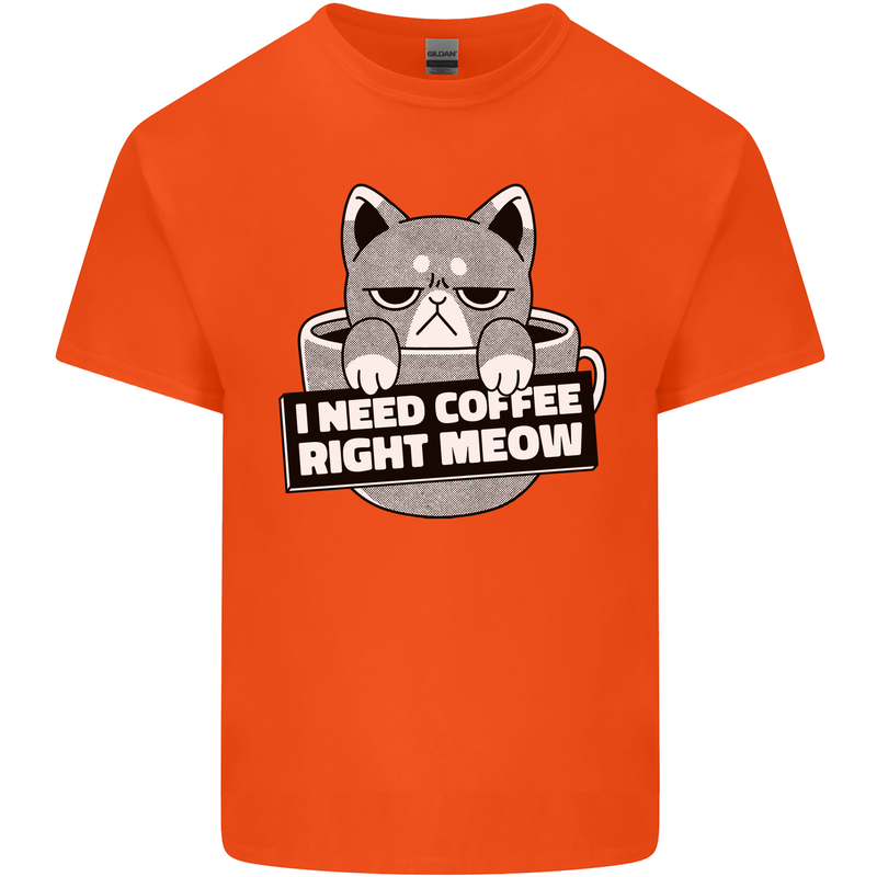 Cat I Need Coffee Right Meow Funny Kids T-Shirt Childrens Orange