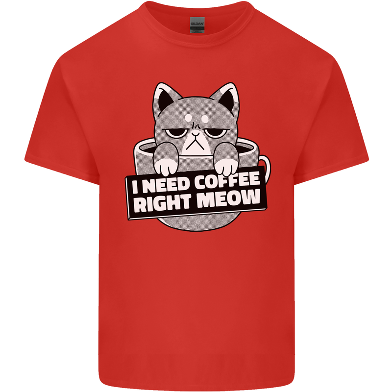 Cat I Need Coffee Right Meow Funny Kids T-Shirt Childrens Red
