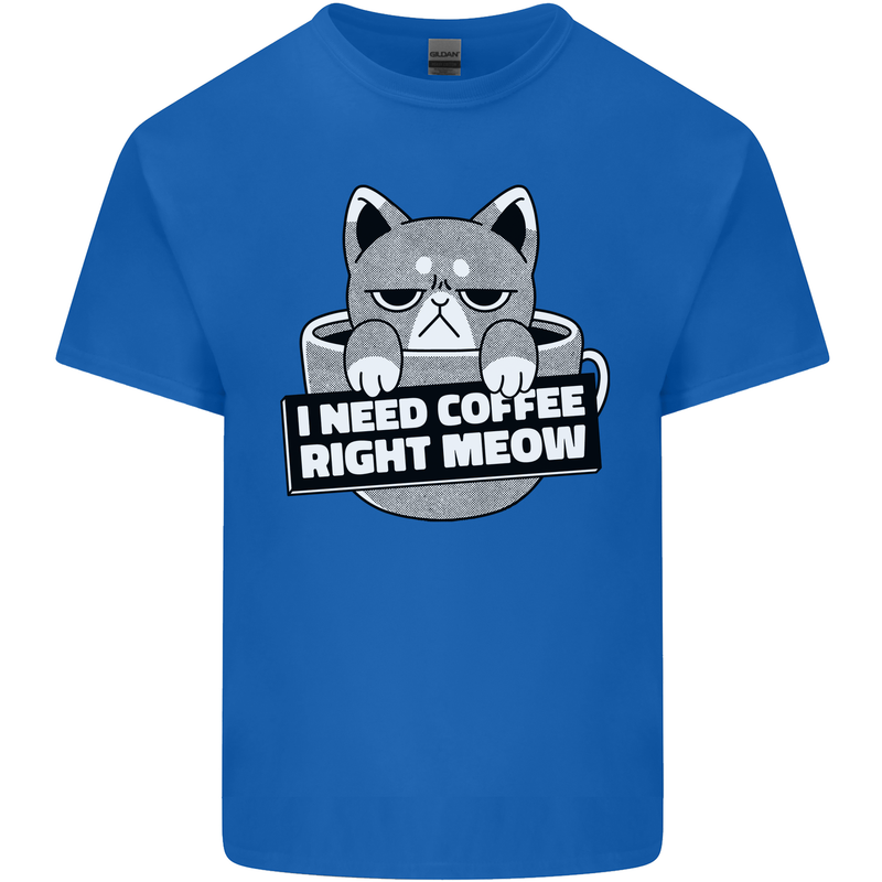 Cat I Need Coffee Right Meow Funny Kids T-Shirt Childrens Royal Blue