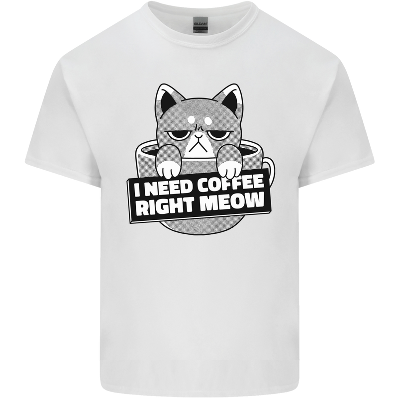 Cat I Need Coffee Right Meow Funny Kids T-Shirt Childrens White