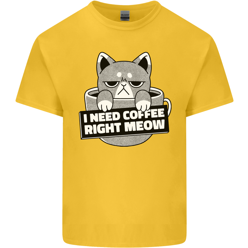 Cat I Need Coffee Right Meow Funny Kids T-Shirt Childrens Yellow